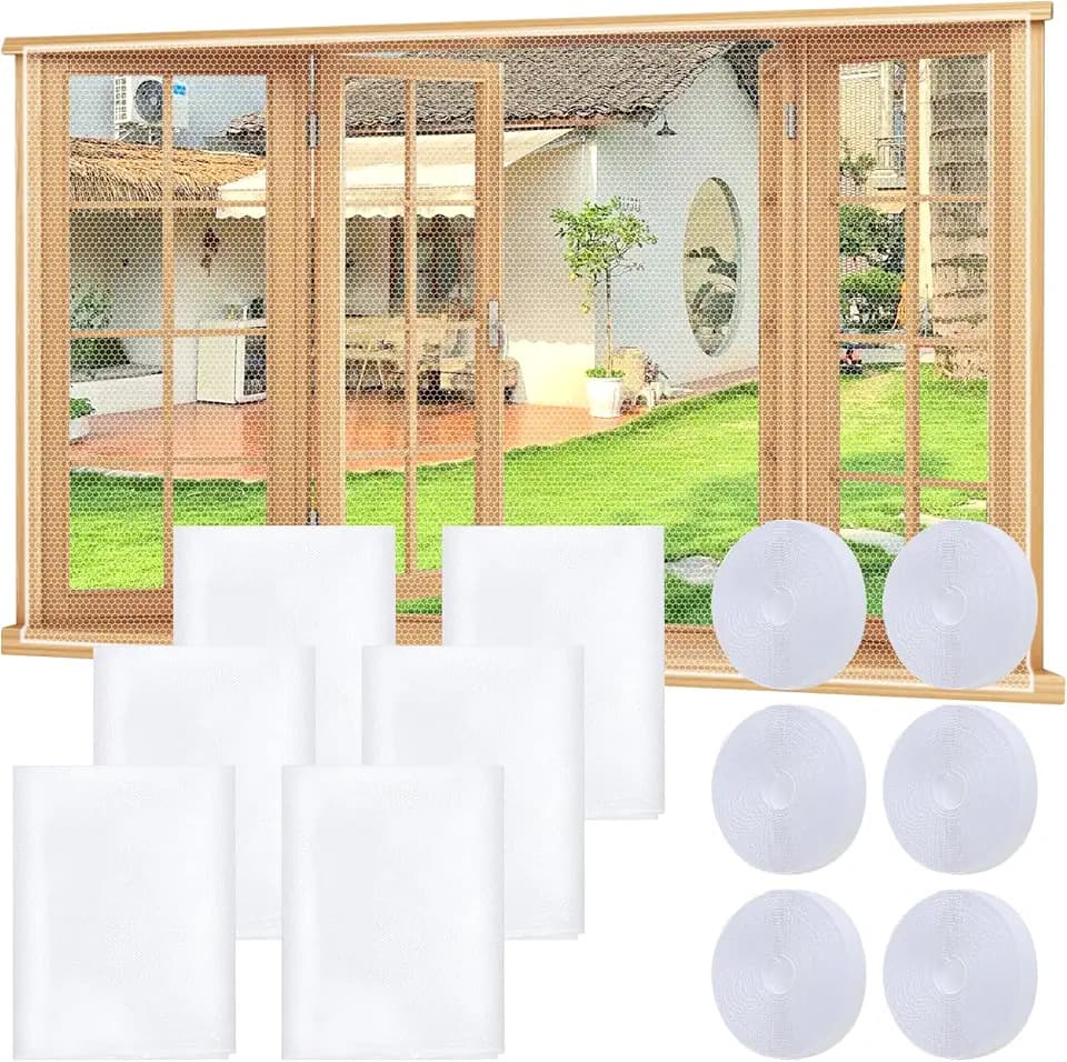6 Stück Fliegengitter Fenster, 130 x 150cm Moskitonetze für Fenster, Insektenschutz Fensternetz, Mückennetz für Fenster mit Klettband, Ohne Bohren, für Fliegen Bug Bee Moskito-Schutz (white)