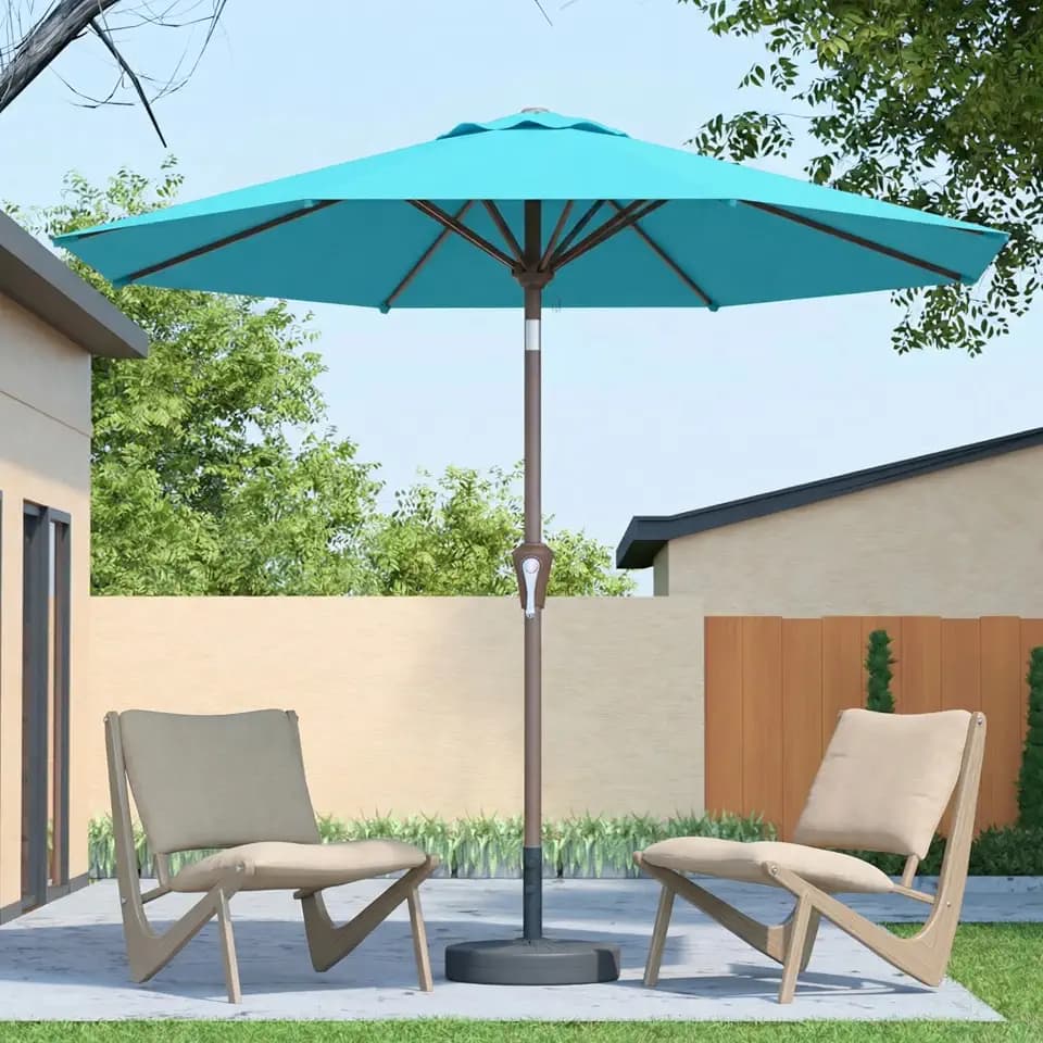 10FT Patio Umbrella Outdoor Market Umbrella with Crank and Tilt, 8 Flexible Fiberglass Ribs, UV-Resistant Waterproof Canopy for Patio, Deck, Garden, Backyard, Sky Blue