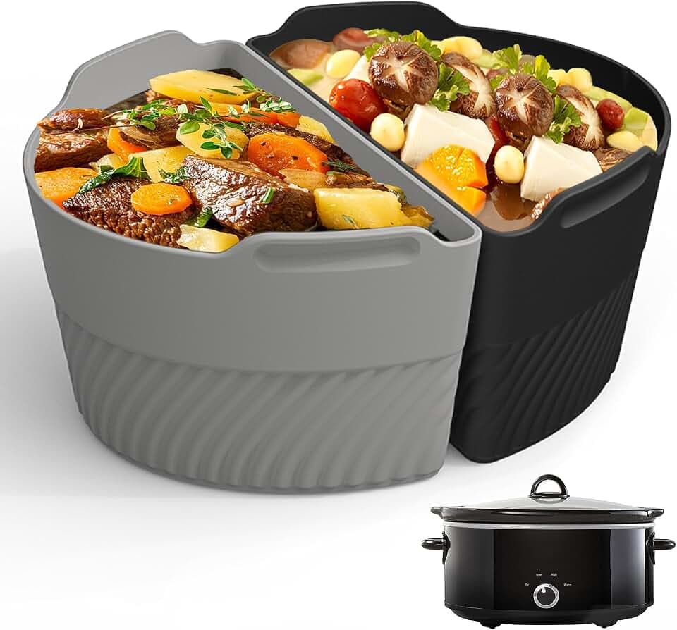 Silicone Slow Cooker Liners Compatible With Crock Pot 6-8 QT,Slow Cooker Divider Allows Cooking Two Different Meals At Once Time, Reusable Silicone Divider Insert, Dishwasher Safe, BPA Free.