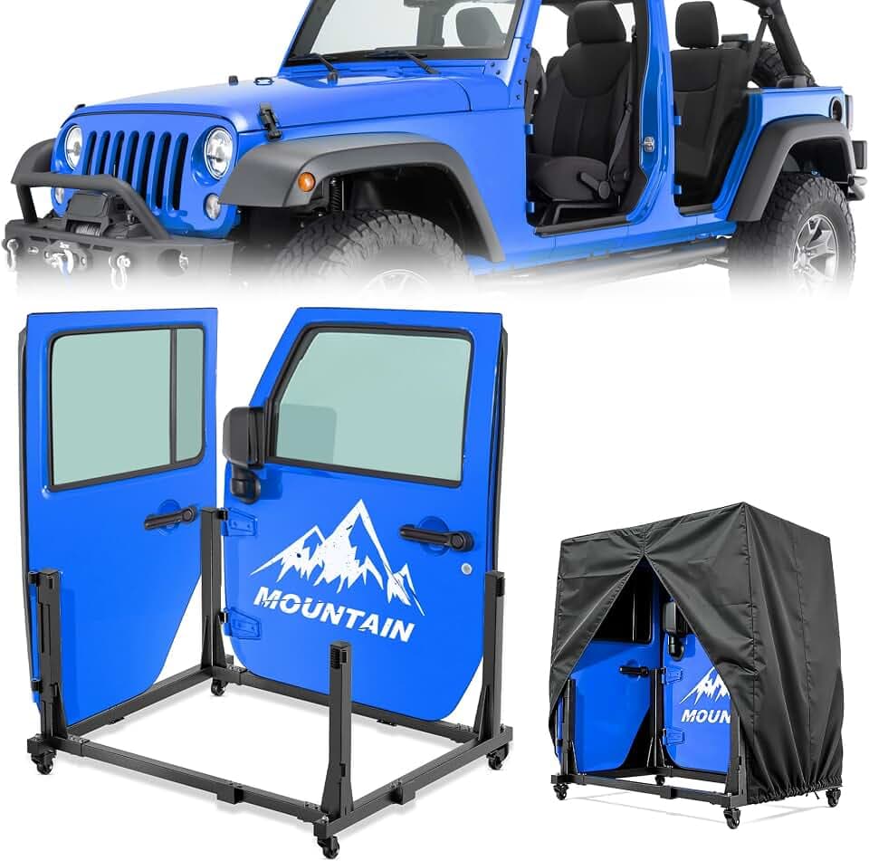 Car Door Storage Rack Bracket Hangers Holder Compatible with 1987-2026 Jeep Gladiator JT & Wrangler JK JL TJ YJ JKU JLU Sliding Stand Cart Movable for 2/4 Door-Black