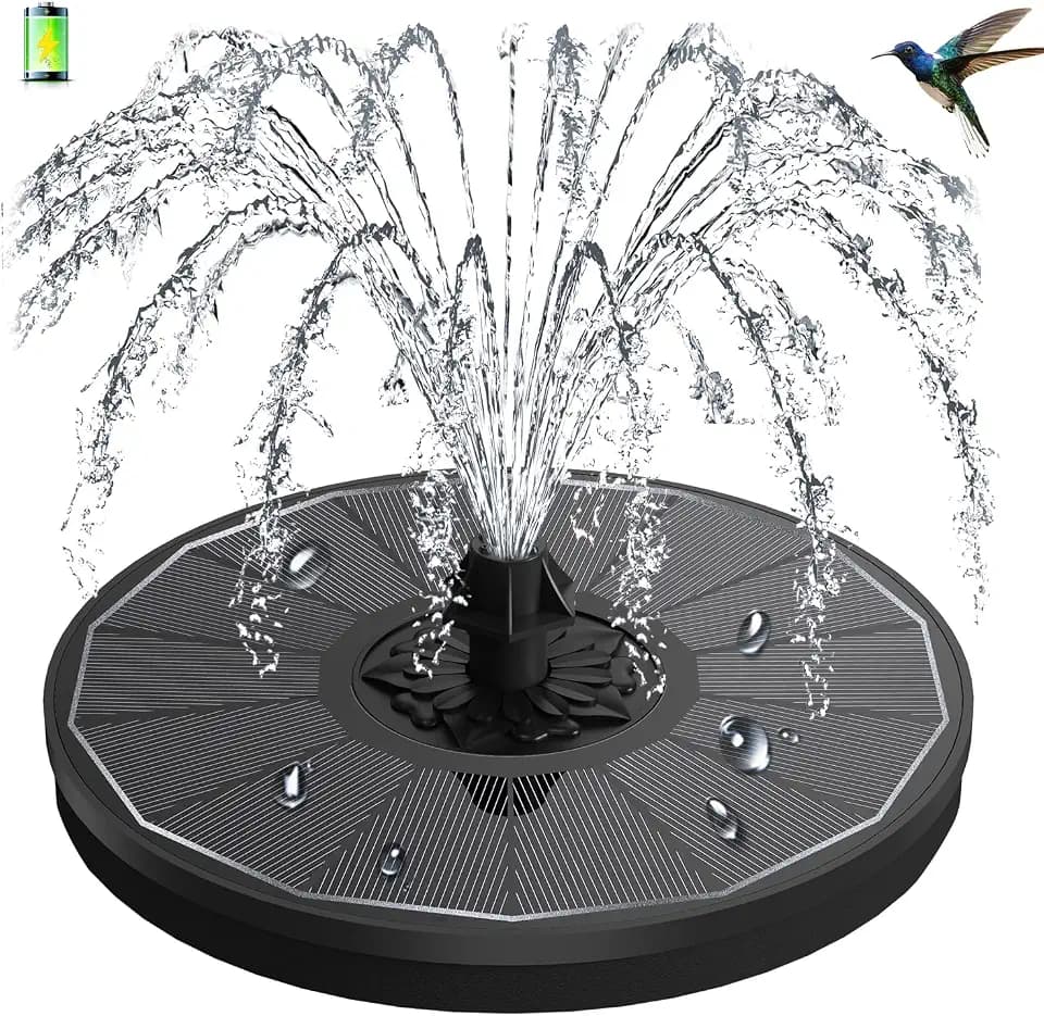 3.5W Solar Fountain with 2000mAh Battery - Work On Cloudy Days - Upgrade Glass Panel Solar Bird Bath Fountain, Hummingbird Water Feature Pump with 7 Nozzles, 4 Fixed Pipes for Garden, Pool