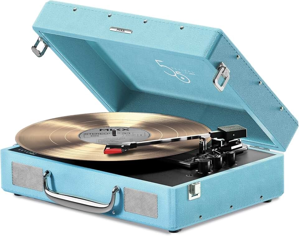 Revival 55 Stereo-Vinyl-Plattenspieler Retro Vintage-Design (hellblau)