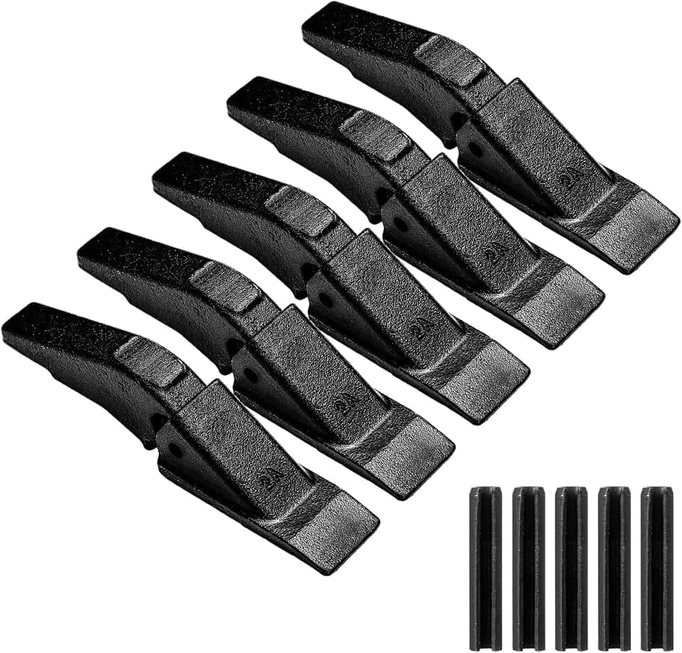 Hicarer 5 Sets Wear Parts 2A Bucket Shanks 2AH Tractor Bucket Teeth with Pins Weld-on Flush Mount Back Hole Excavator Digging Teeth Adapter Replacement Parts
