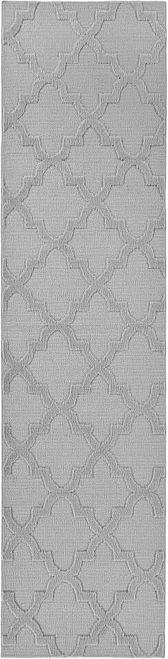 Garland Rug Quatro Silver 3' x 12' Cut-Loop Trellis Area Rug –Soft, Comfortable, Stylish & Budget-Friendly Rug in a Beautiful Solid Grey Silver