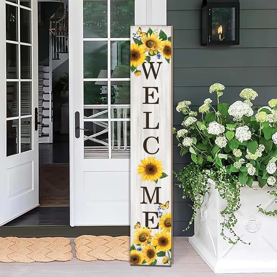Sunflower Porch Sign Welcome Sign For Front Porch Summer Sunflowers Home Decor Sunshine Welcome Sign for Indoor Outdoor Garden Wooden Vertical Sign For Patio Front Door Porch Wall Yard