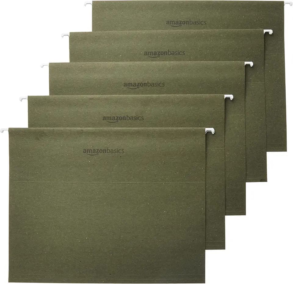 Amazon Basics Hanging File Folders with Adjustable Tabs, Sturdy Expandable Document Organizer, Letter Size 8.5x11 inch, Green, 25-Pack