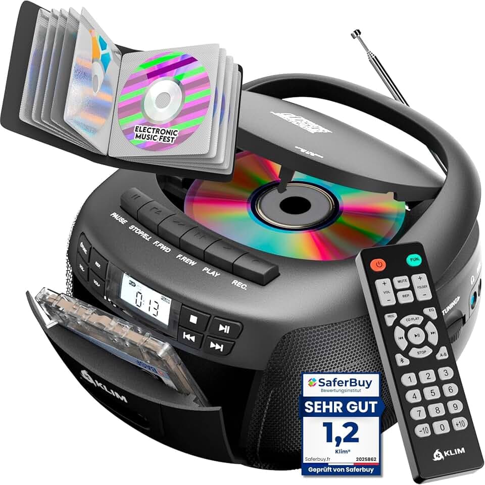 CD Player mit Kassette und Etui Radio Bluetooth sowie USB Anschluss