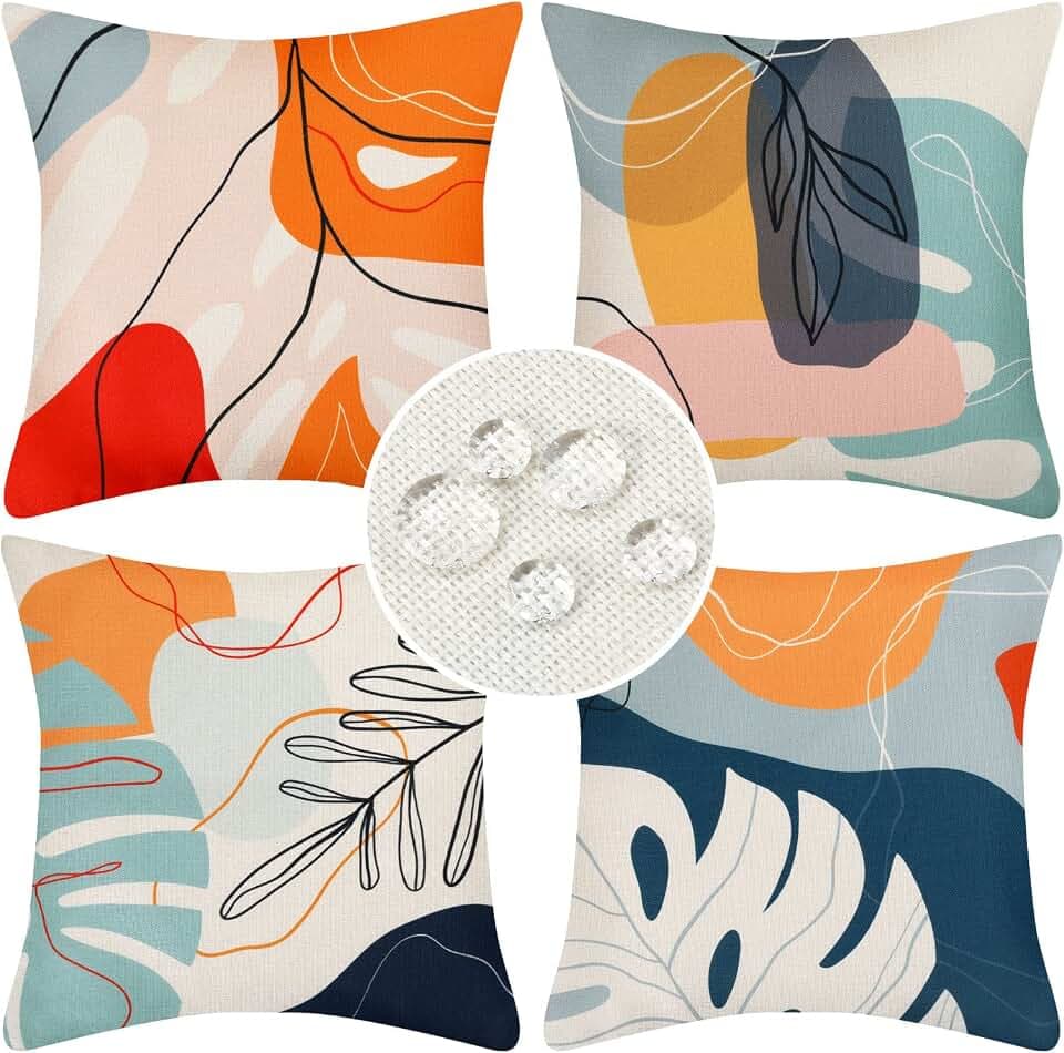 Kissenbezug Kissenhülle 40x40 4er Set Boho Abstrakt Blätter Outdoor Kissen Wasserfest Dekokissen Kissenbezüge Moderne Minimalistisch Kuns Zierkissenbezug für Sofa Schlafzimmer Wohnzimmer Auto Zuhause