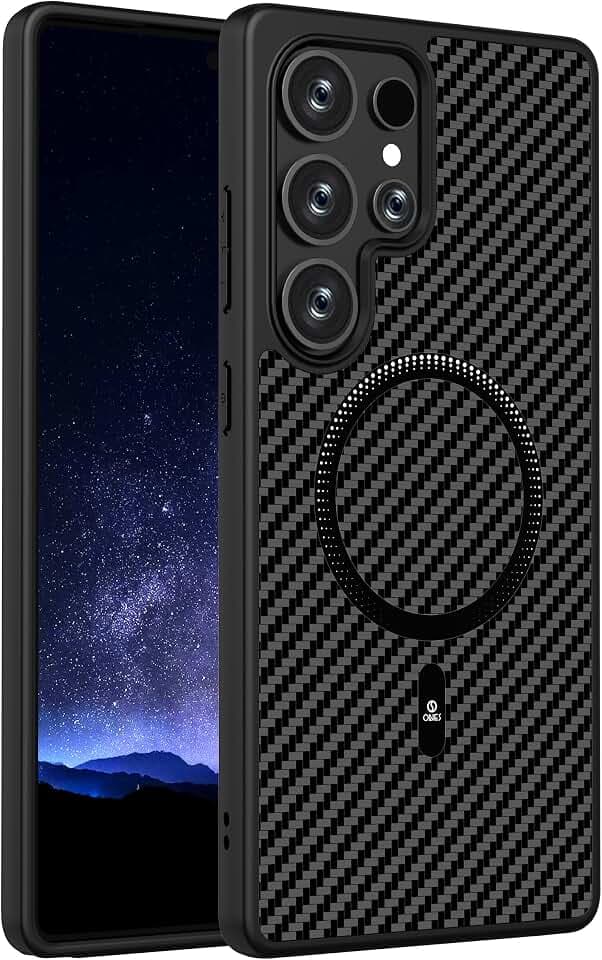 ONES Magnetic for Galaxy S23 Ultra Case, [Compatible with MagSafe] [Military-Grade Drop Protection] Carbon Fiber Pattern, Shockproof Protective Hard Back Rugged Cover for Galaxy S23 Ultra, Black