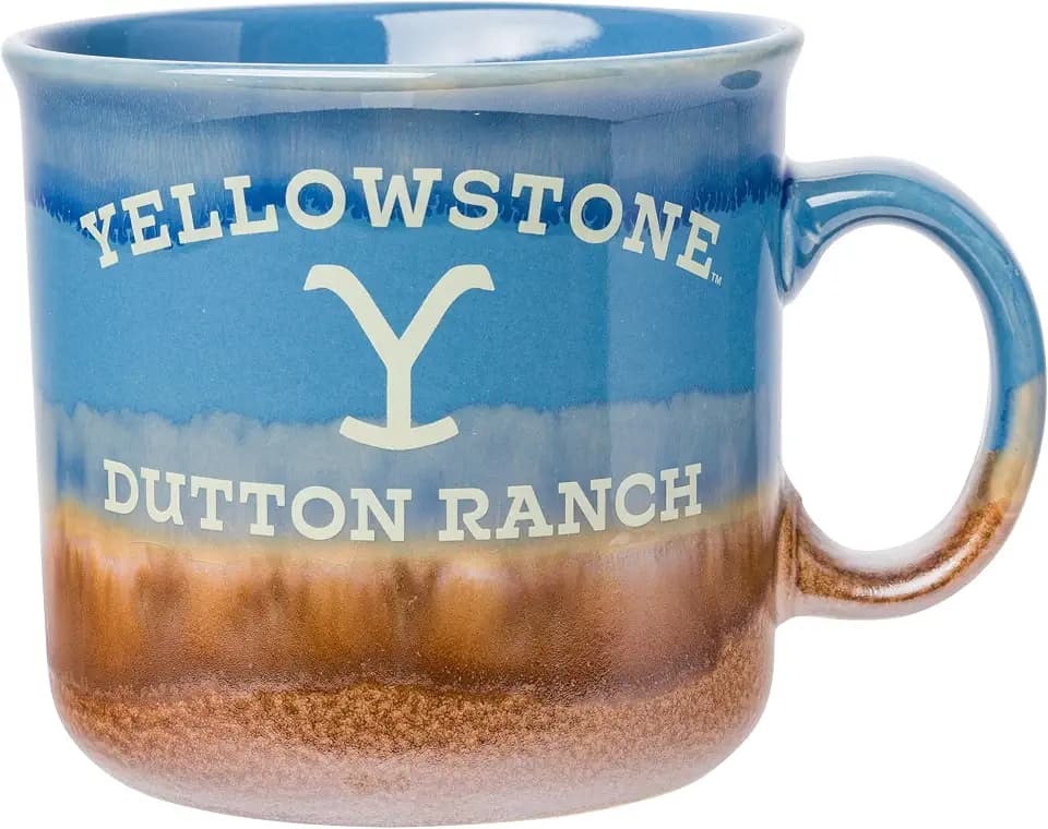 Silver Buffalo Yellowstone Dutton Ranch Reactive Glaze Ceramic Camper Mug, 20 Ounces