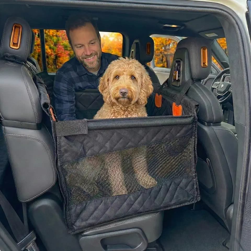 Dog Car Seat for Medium & Small Dogs - Zip-Down Sides & Tether
