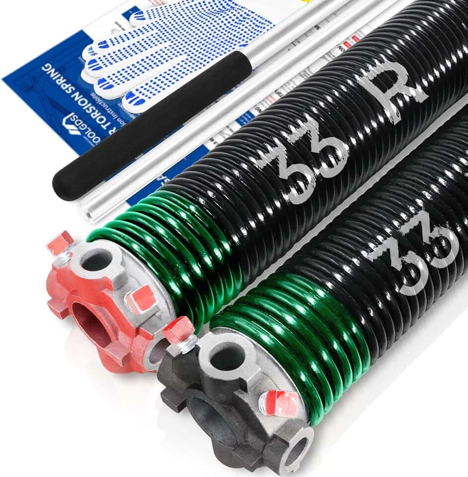 Pair of 2" Garage Door Torsion Springs Set with Non-Slip Winding Bars & Gloves, High Precision Electrophoresis Oil-Free Black Coated for Replacement, MIN 16,000 Cycles (0.243x 2" x 33'')