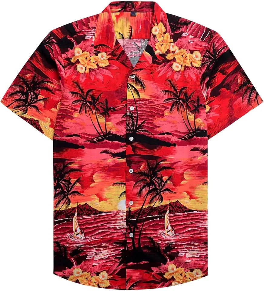 Mens Hawaiian Shirt Summer Beach Casual Short Sleeve Button Down Shirts