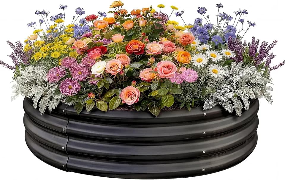 Land Guard 3×3×1ft Galvanized Raised Garden Bed Kit, Round Galvanized Planter Raised Garden Boxes Outdoor, Large Metal Raised Garden Beds for Vegetables, Grey