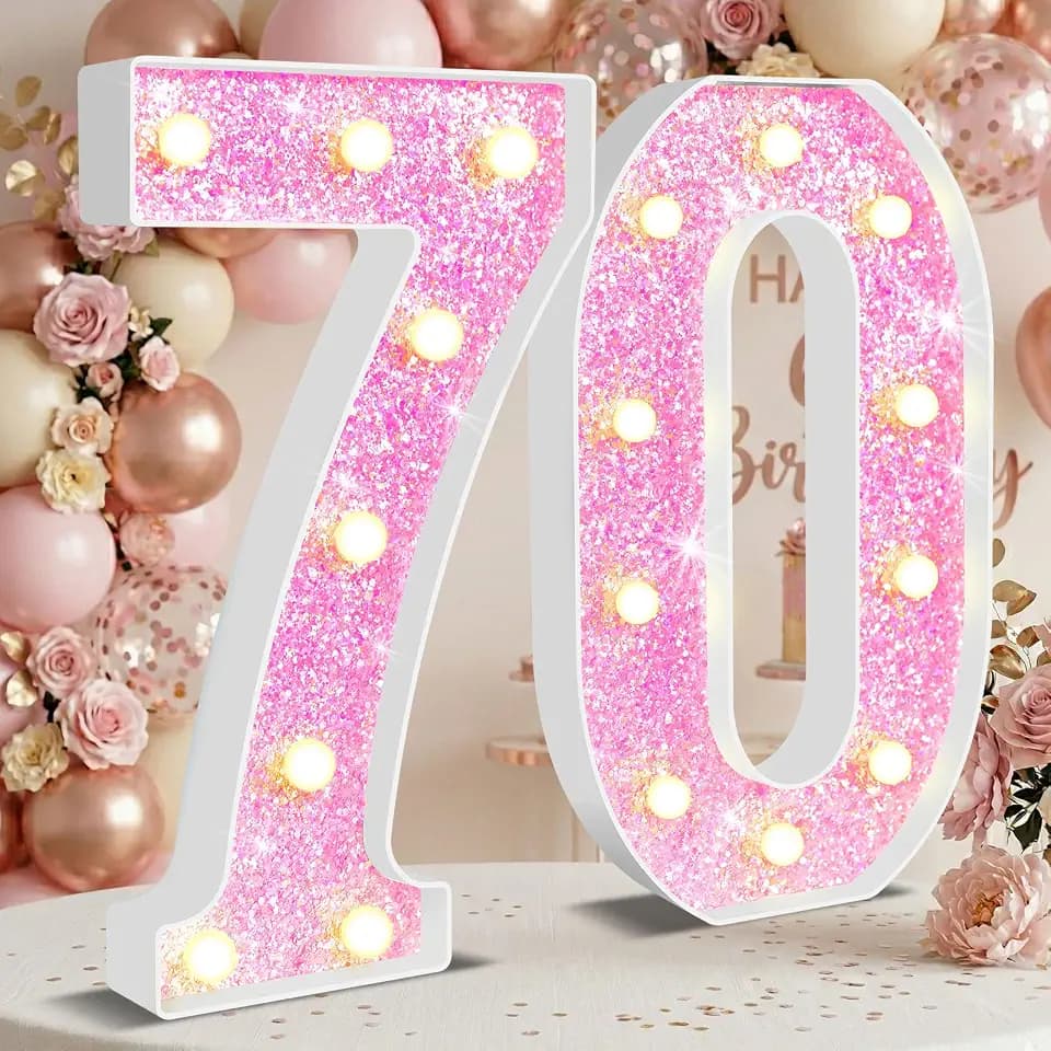 12.6 Inch Pink Marquee Light Up Numbers 70 for Party Decorations