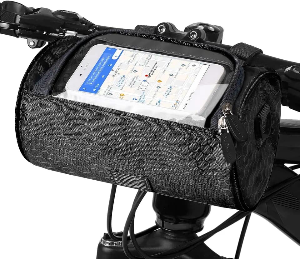 Bike Handlebar Bag, Waterproof Bicycle Front Storage Bag, Bike Phone Holder Accessories, Transparent Pouch Touch Screen with Removable Shoulder Strap for Dirt Bikes, Road Bikes, Mountain Bikes