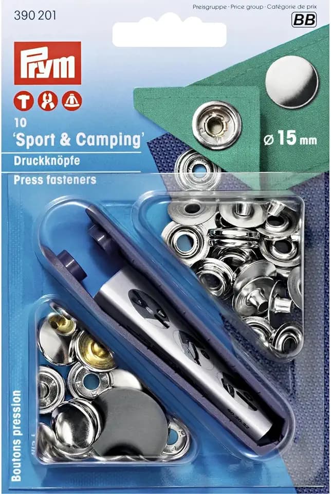 Prym Campingartikel Sport und Camping 390201 Nähfrei-Druckknopf Sport & Camping Messing 15 mm silberfarbig, metal
