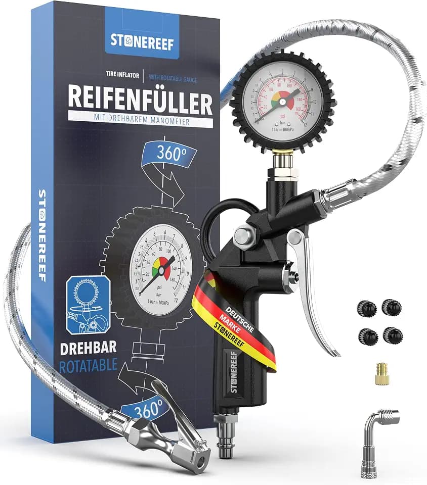 Reifenfüller mit Manometer Druckluftpistole für Kompressor
