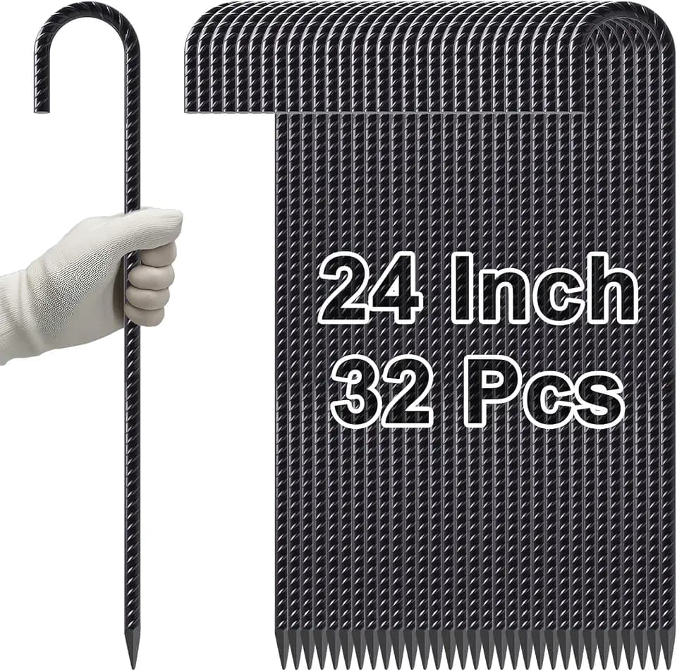 VVOKGO Rebar Stakes 24 Inch J Hook Heavy Duty, Extra Long Ground Anchors