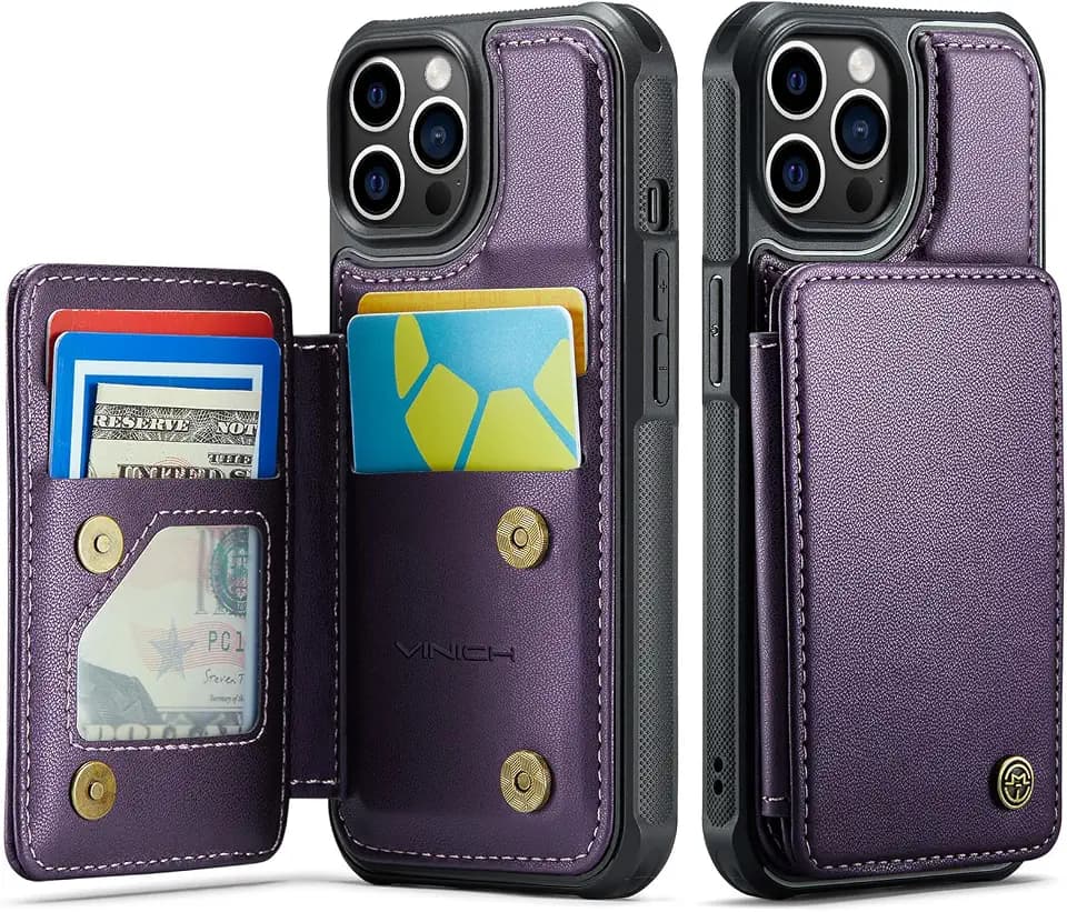 Vinich for iPhone 12 Pro Max Wallet Case with Card Holder, Purple