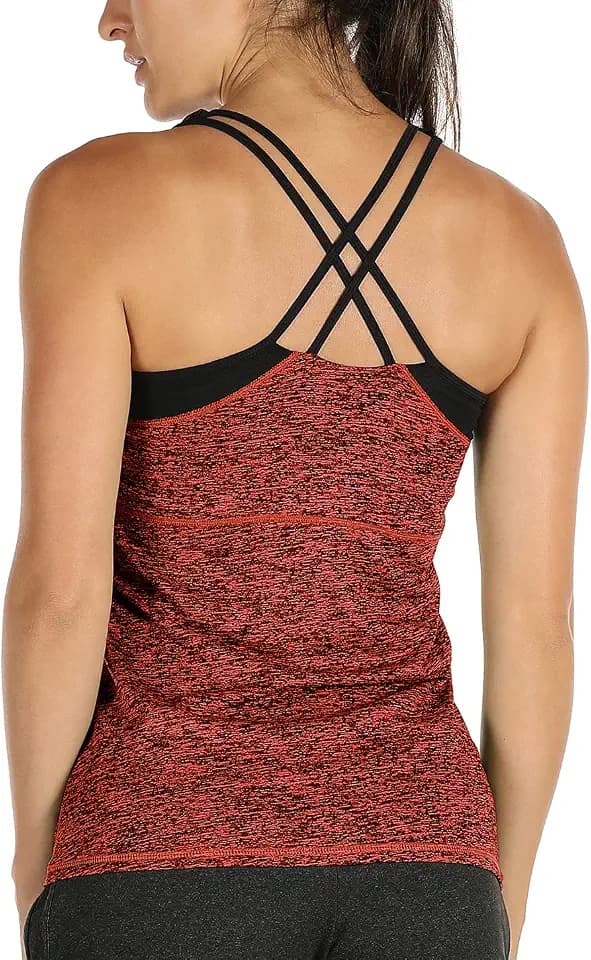 icyzone Damen 2 in 1 Sport Yoga Tops mit BH - Gym Shirts Fitness Trainings Tank Top