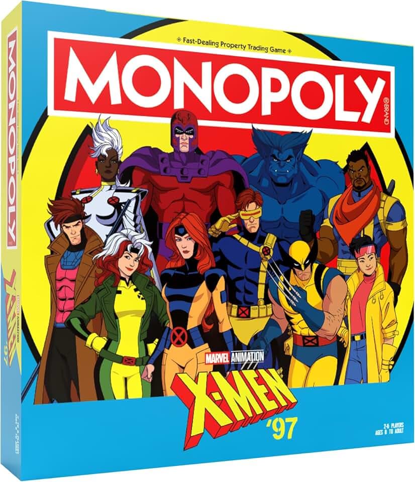 Monopoly: X-Men '97 Edition Board Game, Buy, Sell, Trade Iconic Mutants Like Wolverine, Magneto, Rogue & More, Featuring 6 Custom X-Men Themed Tokens, Officially Licensed Merchandise and Collectible