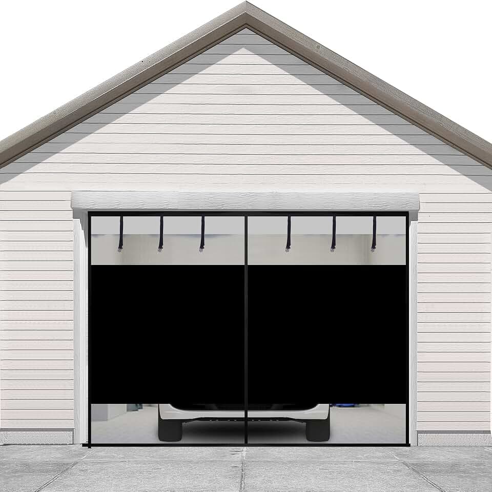 Sunolga 8x7 Ft Privacy Garage Door Screen for 1-Car Garage, Heavy Duty Magnetic Screen Door with Strong Magnets and Strapping Tapes, Hands-Free Mesh for Patio and Porch, Black