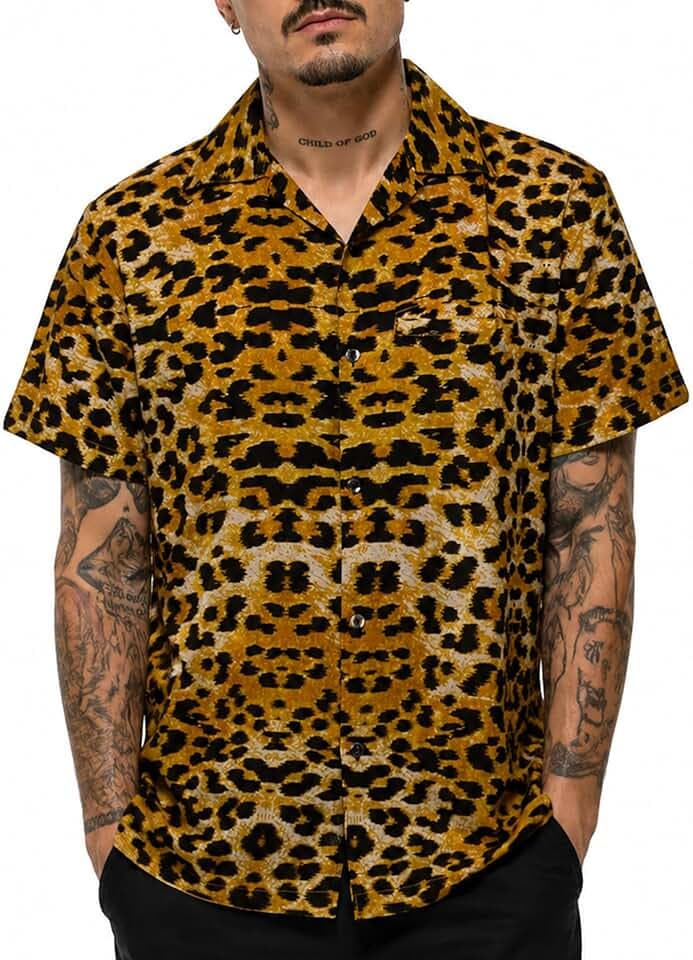 King Kameha Funky Leo Hemd Herren - Hawaii Hemd Männer mit Leopardenmuster Herren