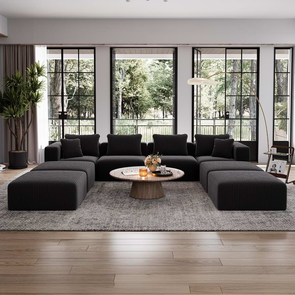 Avenco 141-inch U-Shaped Modular Sectional Couch Sofa with 4 Ottomans