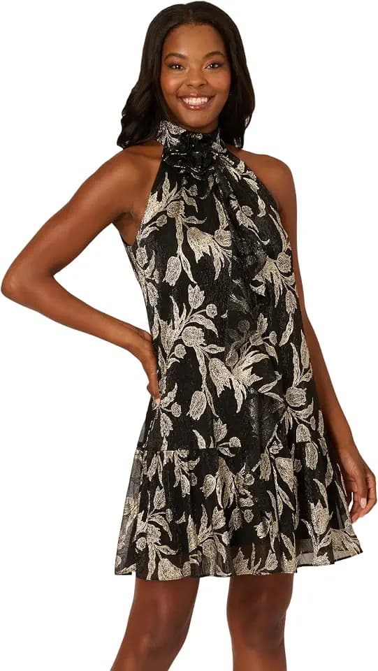 Adrianna Papell 3D Floral Halter Short Dress