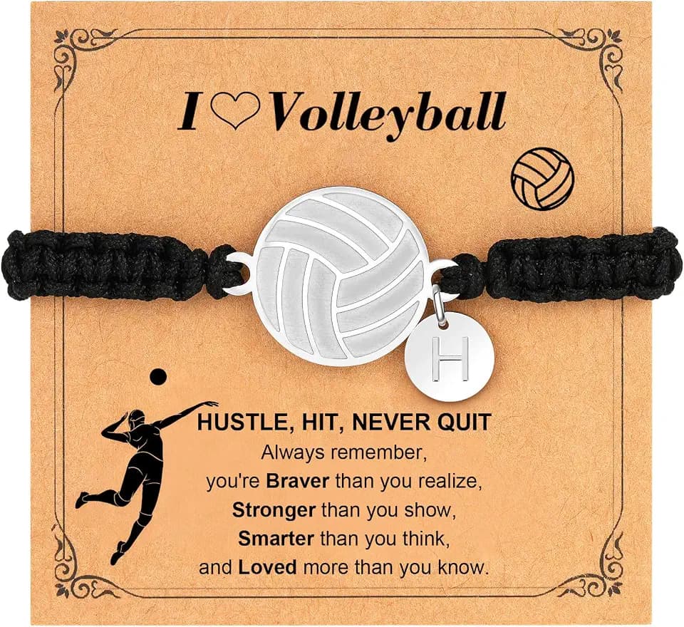 C-leen Volleyball Gifts for Teens, Dainty Volleyball Bracelet Adjustable Initial Charms Braided Sports Bracelets Birthday Valentines Gifts for Women Teens