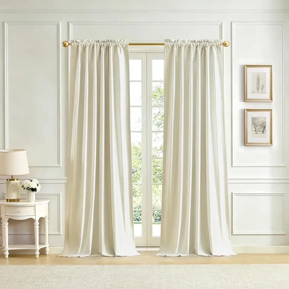 Lenox Imperial Faux Silk Window Curtain, Ivory - 52" W x 108" L