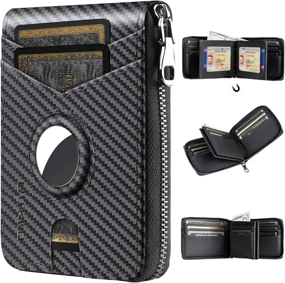 Men’s RFID Blocking Zipper Large Dimensions Wallet with 2 ID Windows - Large Capacity Design, 13 Credit Card Slots