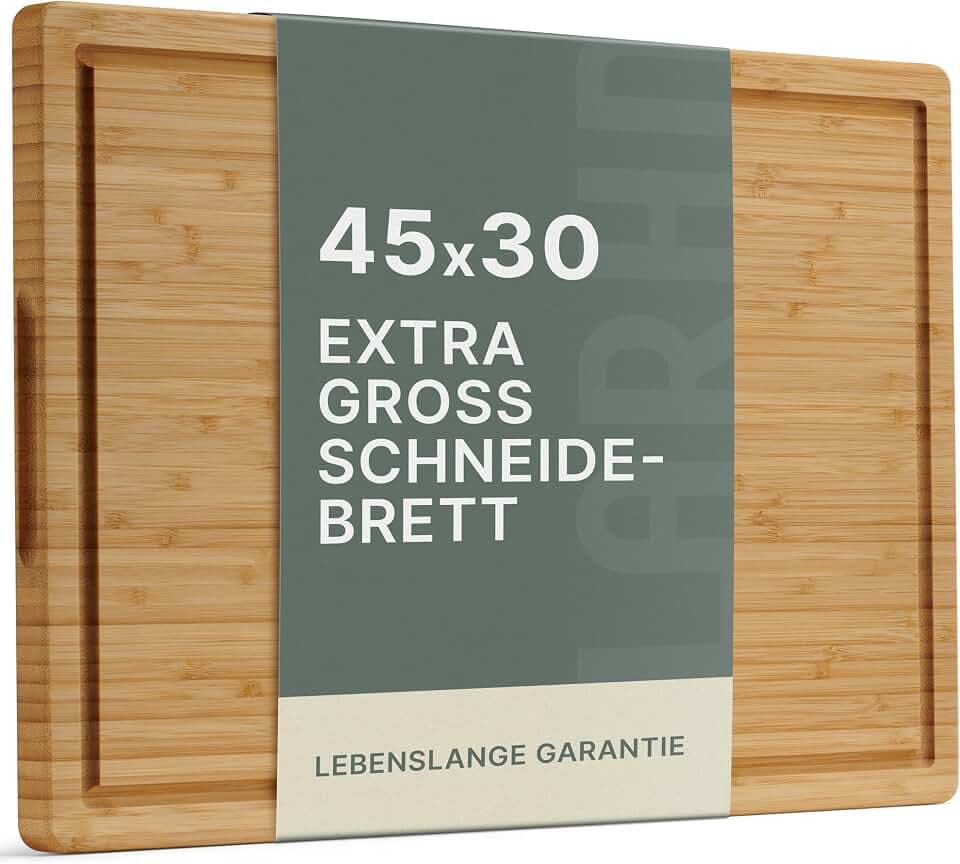 LARHN Bambus Schneidebrett Holz mit Griff & Saftrille - 44,5x30x2 cm