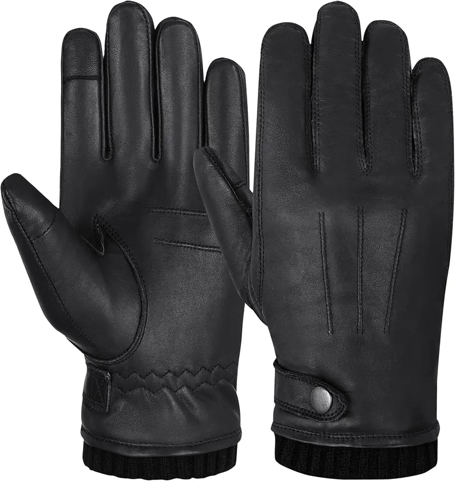 Echtleder Handschuhe Herren Lederhandschuhe Fleece gefüttert Touchscreen Leder Fahrhandschuhe Winterhandschuhe Thermohandschuhe