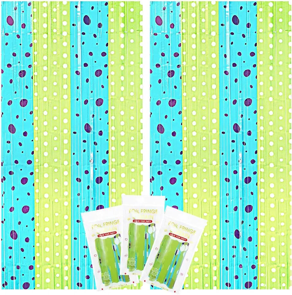 Tingjoo 3 Pack Tinsel Foil Fringe Curtains Green Blue Purple Party Backdrop