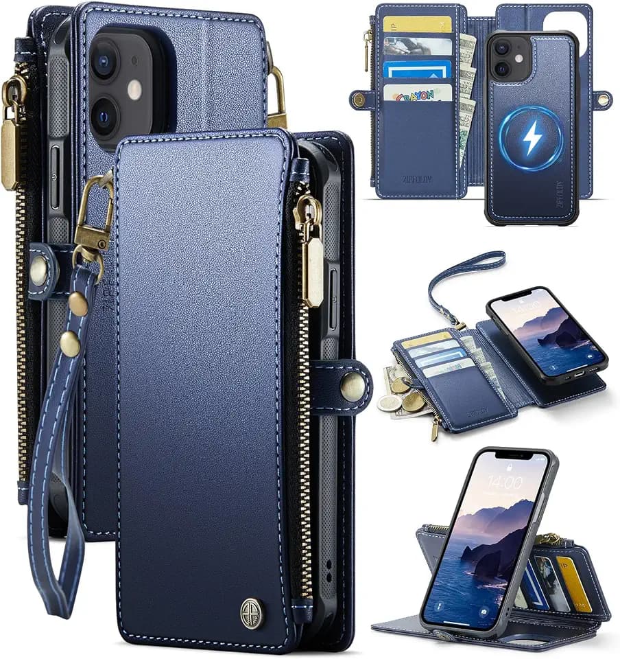 for iPhone 12/Pro - Phone Case Wallet Magnetic Detached, Navy Blue