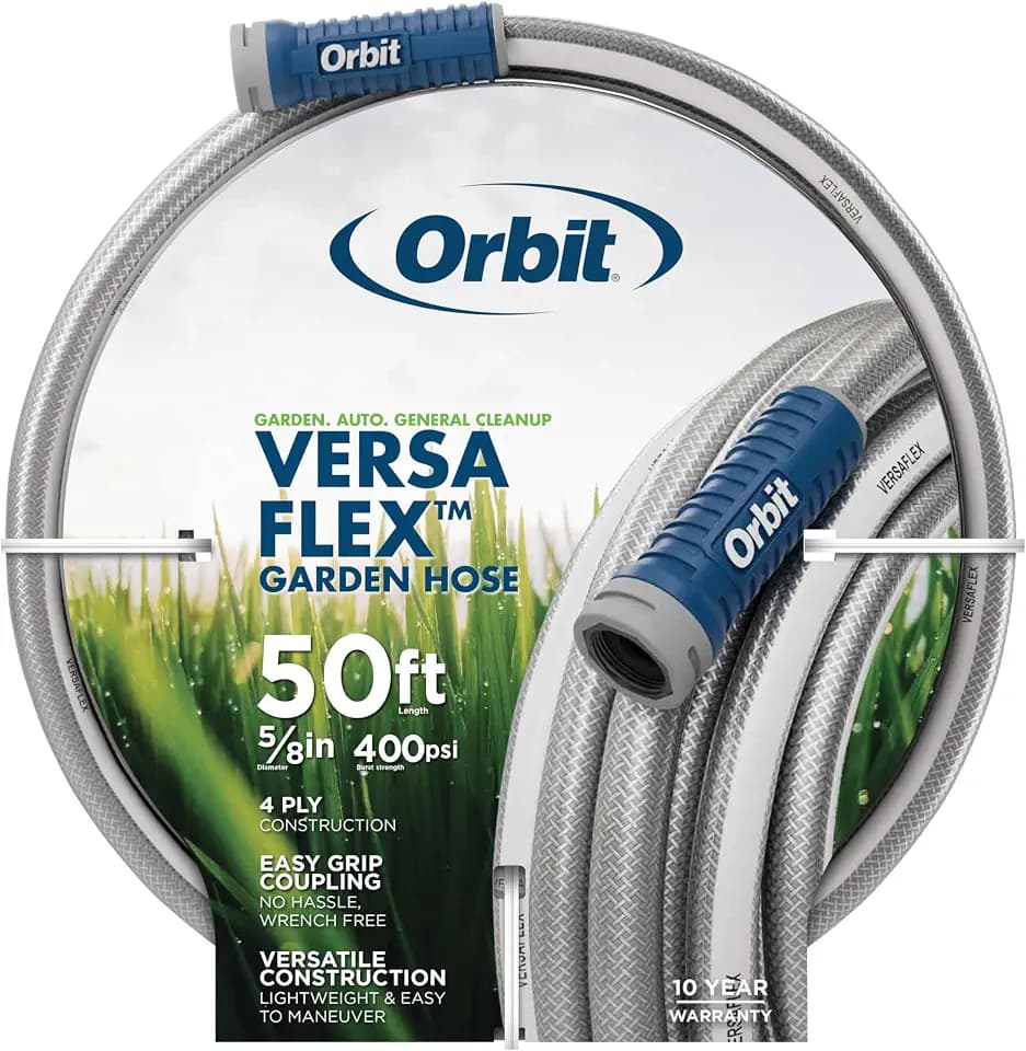 Orbit VersaFlex 50 ft x 5/8 in Garden Hose – Lightweight, Durable, 400 PSI, Easy-Grip Coupling