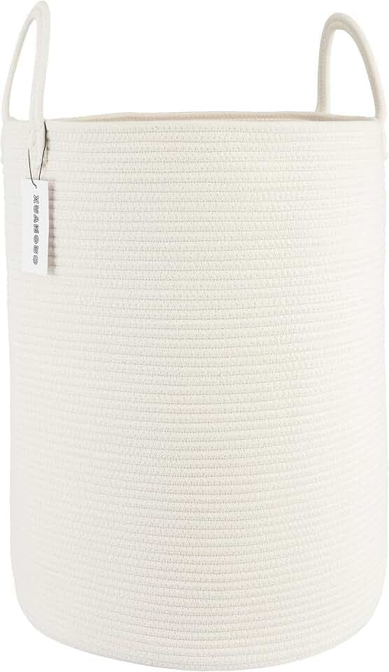 XUANGUO White Cotton Rope Laundry Basket Hamper for Clothes Large