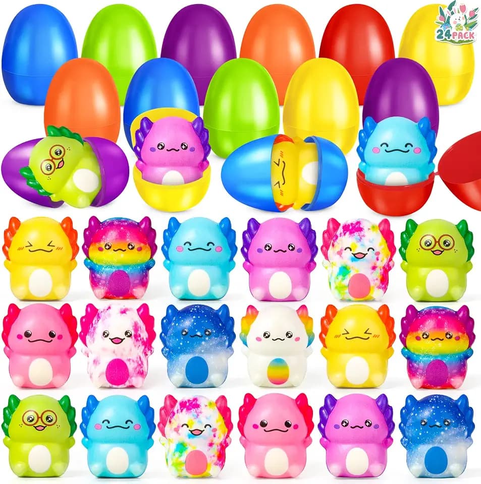 OCHIDO 24 Pack Easter Eggs Filled with Axolotl Slow Rising Squeeze Toys