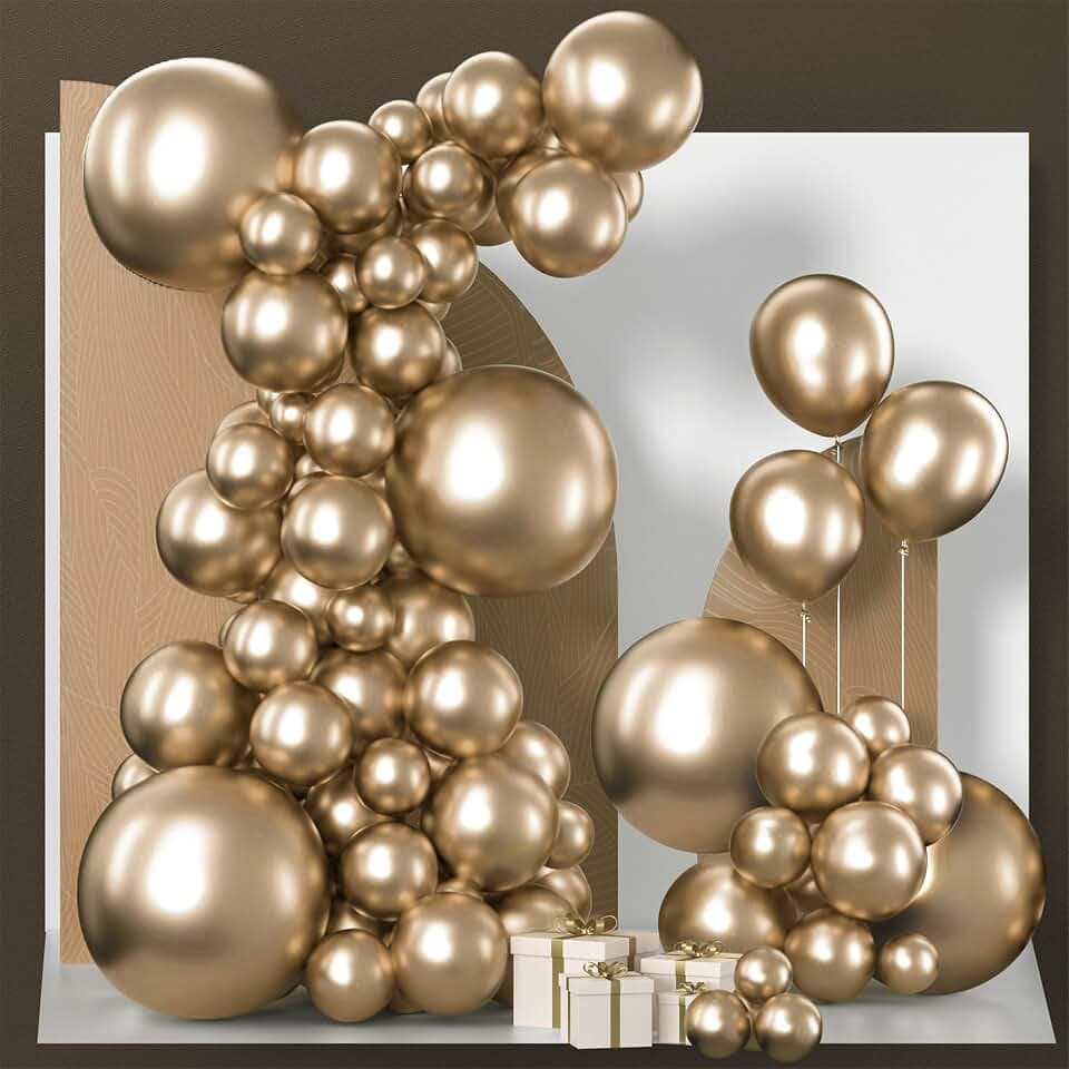 PartyWoo Metallic Gold Balloons 120pcs Chrome Gold Color Different Sizes