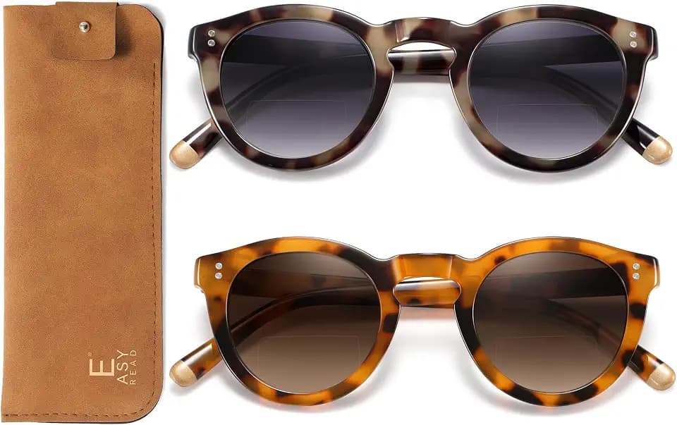 EASY READ 2 Pack Bifocal Reading Sunglasses for Women，Retro Round Sunglass Readers UV400 Protection