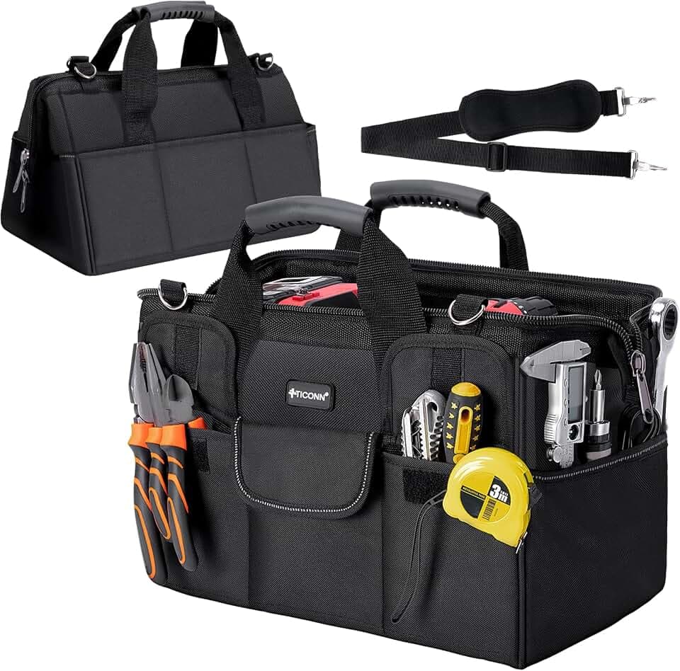 TICONN Heavy Duty Tool Bag Organizer, Portable Tool Box with Shoulder Strap