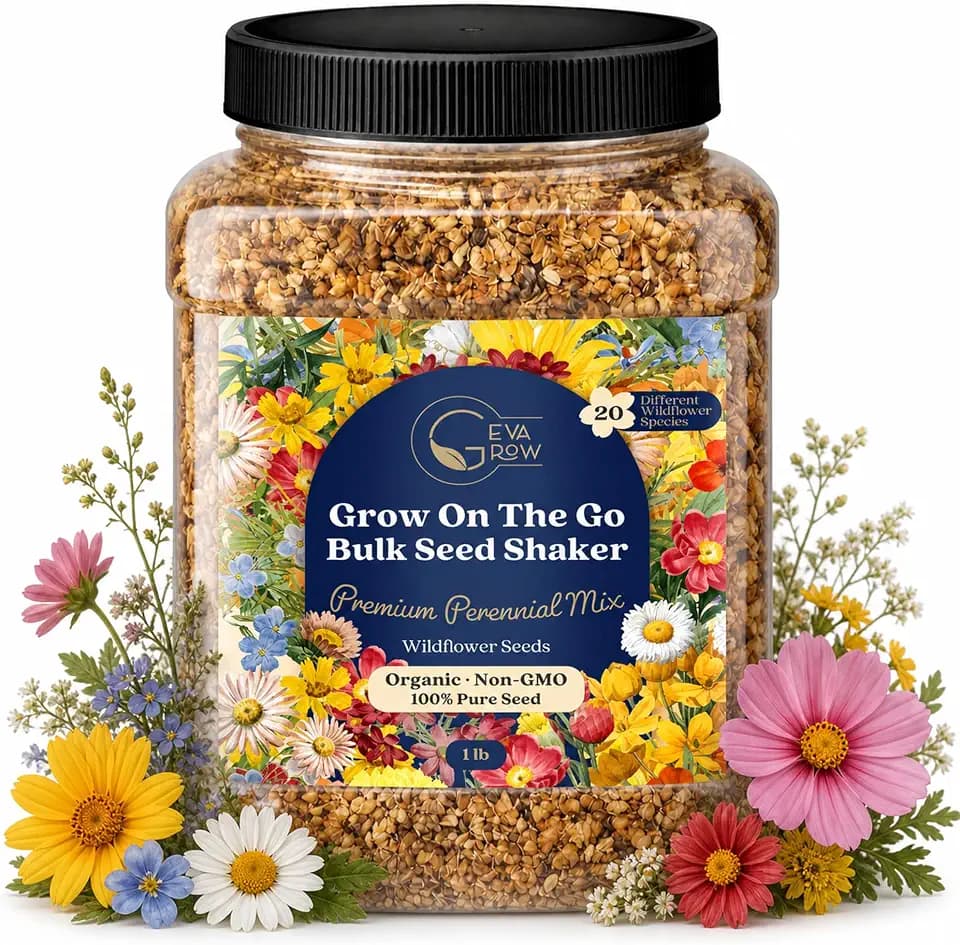 Bulk Wildflower Seed Shaker – Perennial Flower Seeds Mix to Plant Anywhere, by Geva Grow | 20 - Different Type Beautiful Perennial Wildflower Seeds Bulk 900,000+ Seeds, 1 Pound Tub