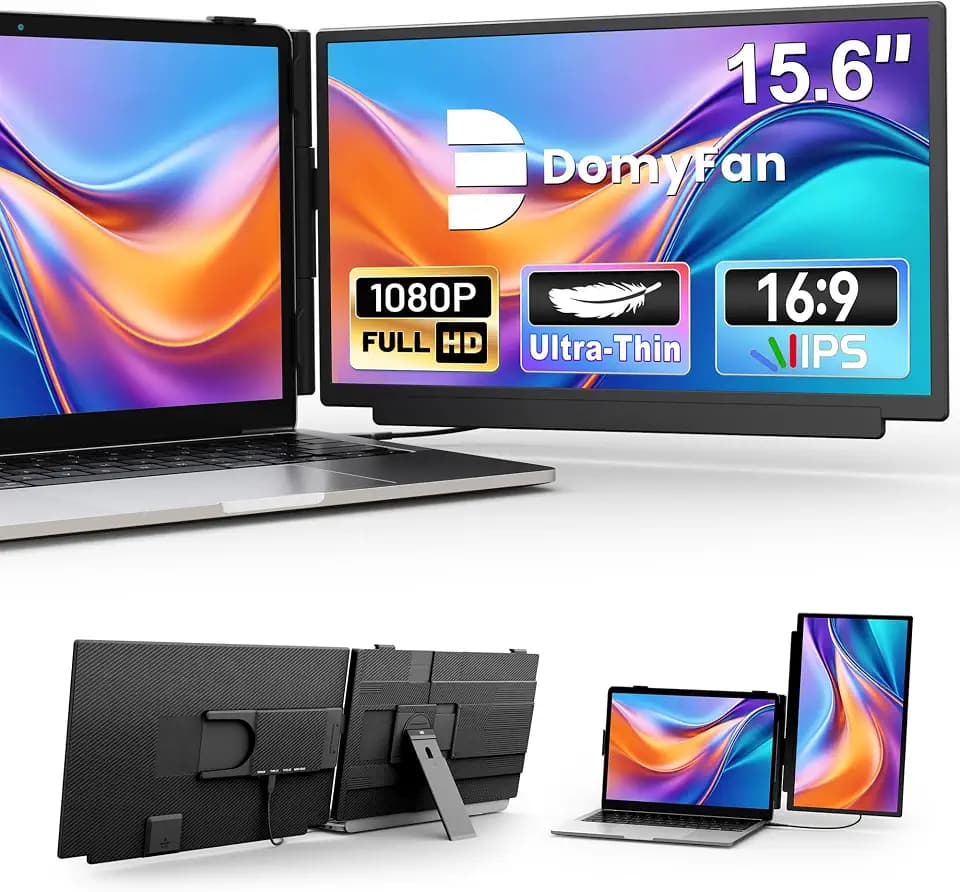 domyfan Laptop Screen Extender 15.6“ FHD 1080P IPS Portable Monitor, USB-C Plug and Play Dual Screen with 100% sRGB Color Accuracy, for Windows Mac Android Chrome Laptops 13” to 17“