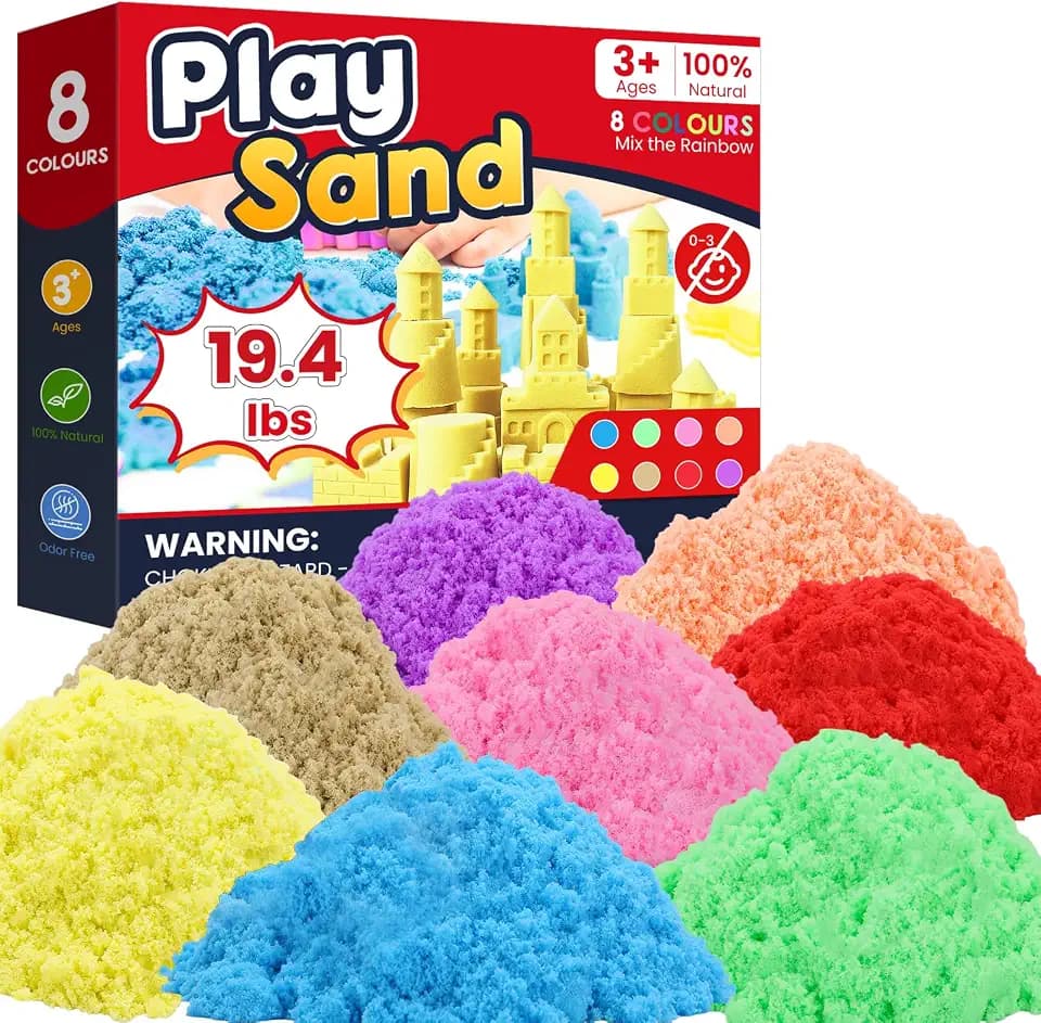 FURWEY Play Sand,19.4lbs 8-Color Sensory Sand,Kids Shaping Sculpting