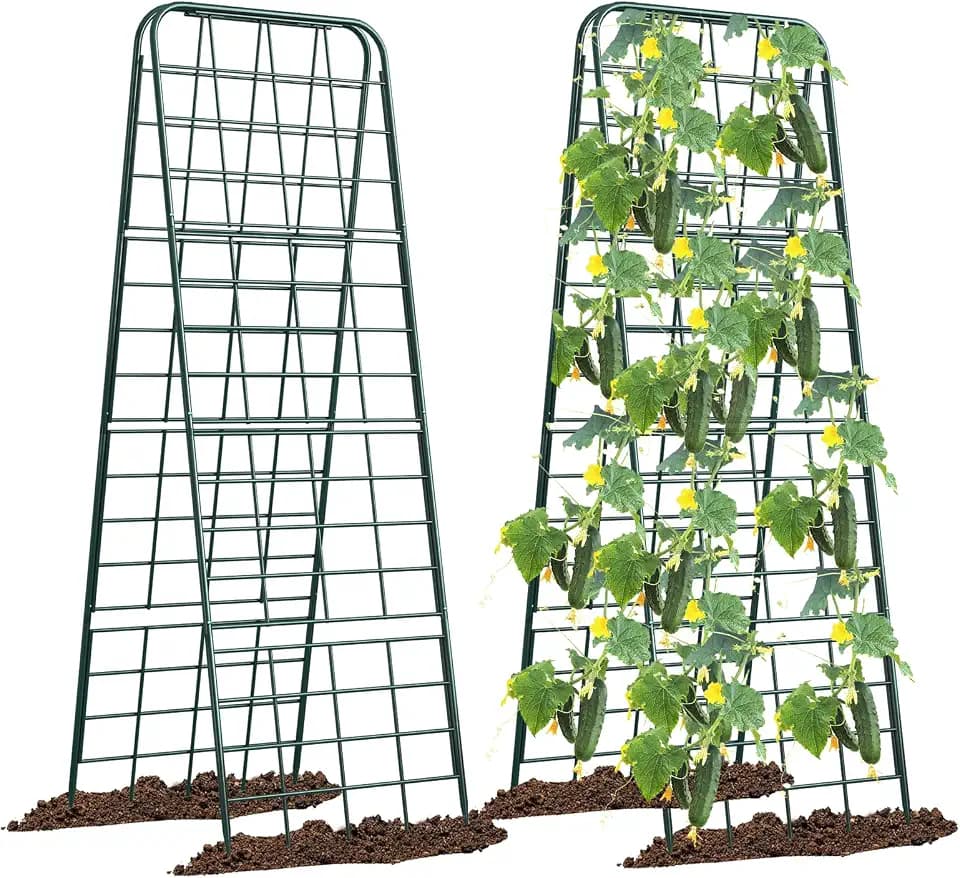 Heavy Duty 50"x17" Adjustable A-Frame Trellis for Climbing Plants – Rust-Proof Metal Garden Trellis with Dense Grid Design, Perfect for Raised Beds, Tomatoes, Cucumbers & Outdoor Vines (Green, 2 Pcs)