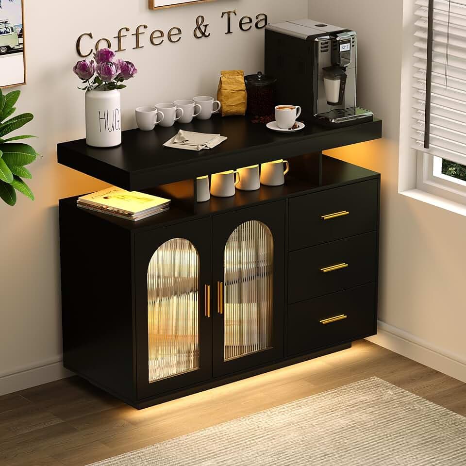 FREDEES Küchenschrank mit RGB-Licht & Ladefunktion, Schwarz