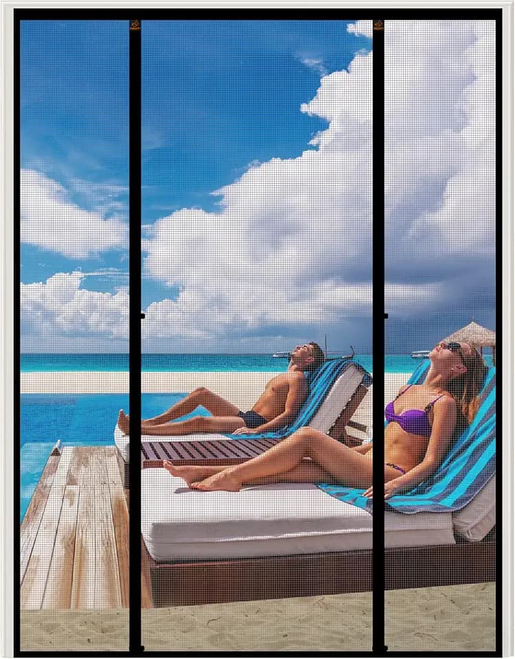 WochiTV Sliding Screen Door Fits Door Size 80 x 90, Magnetic Screen Door Screen Size 82" x 92", Double Opening Mesh Net Curtain with Magnet Hands Free Great for French Door Pet Kid