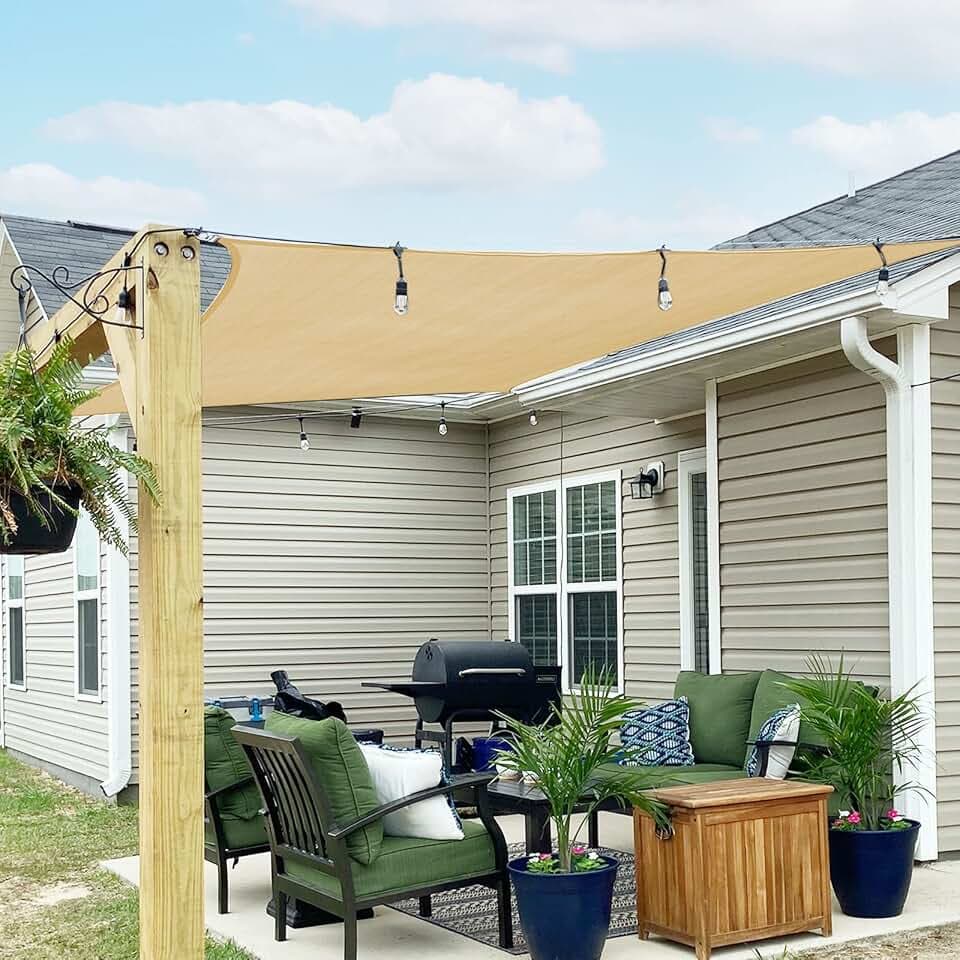 SUNNY GUARD Sonnensegel Rechteckig 2x4m Sonnenschutz Atmungsaktiv HDPE UV Schutz für Balkon Terrasse Garten, Sand